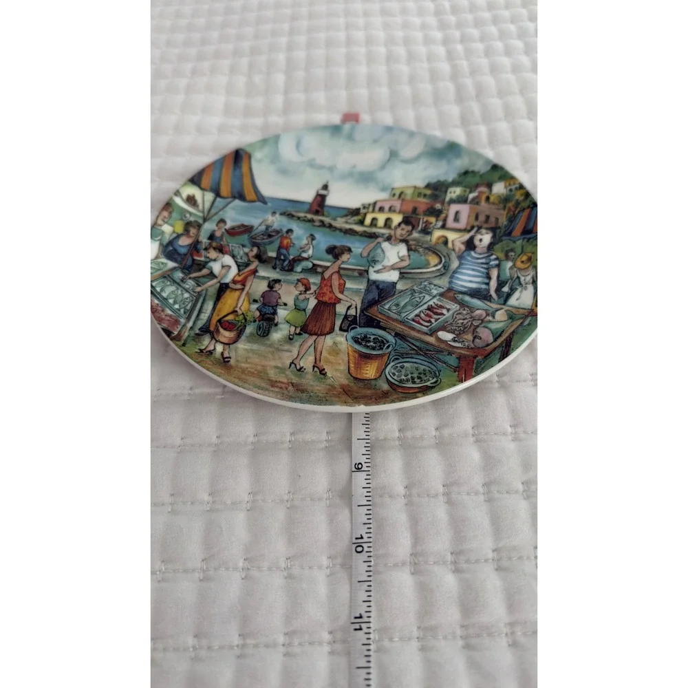 Vintage Effetti d'Arte Italy Ceramic Coastal Market Scene‎ Plate 8